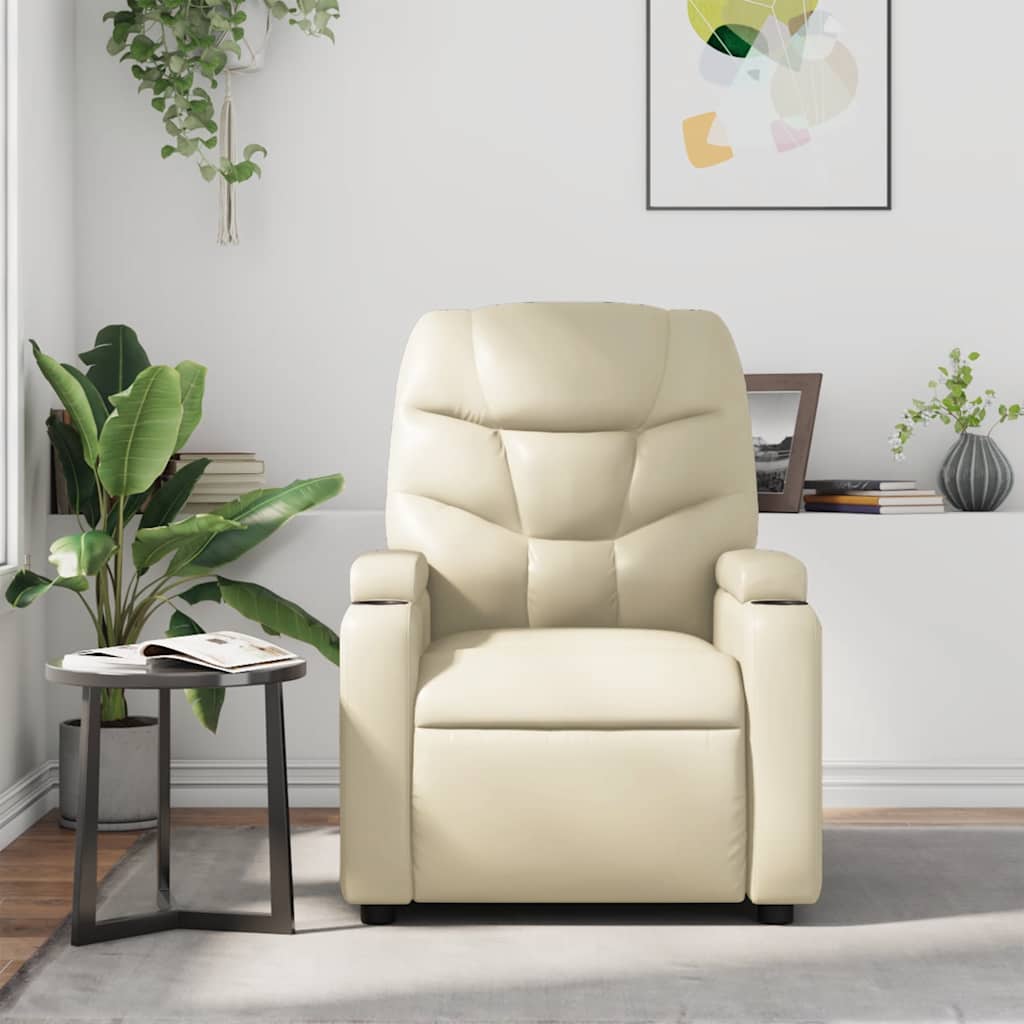 Massage Recliner Chair Cream Faux Leather