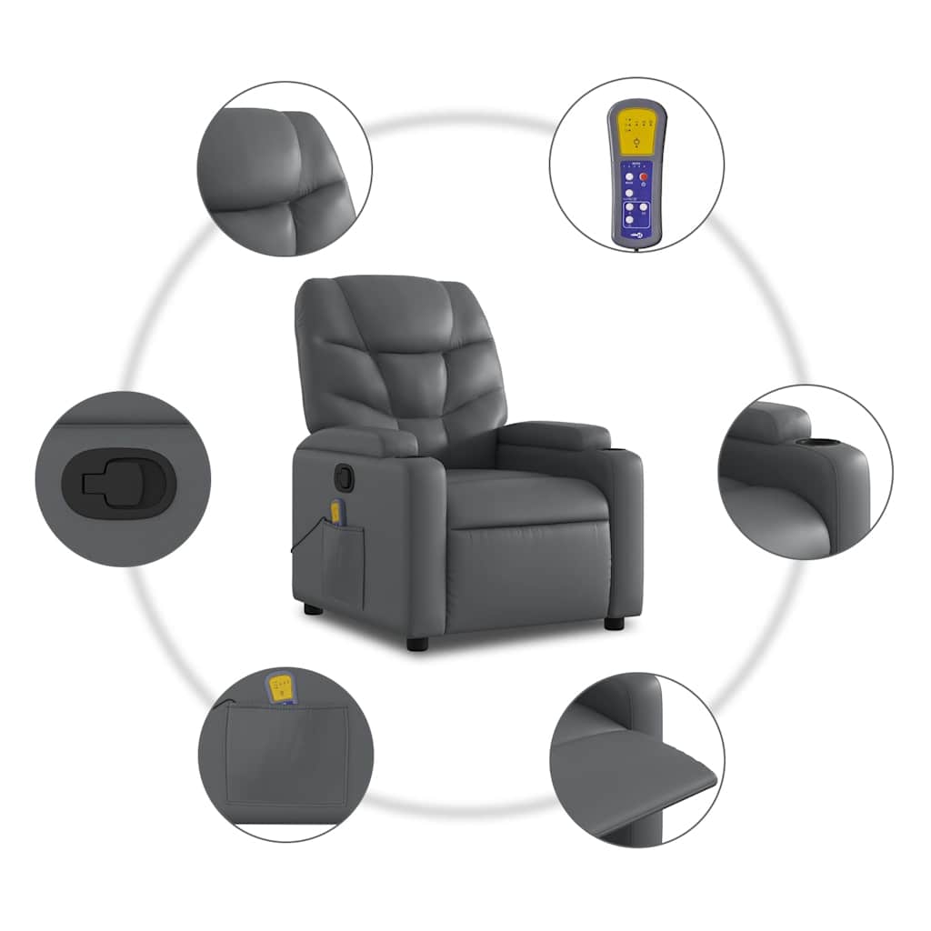 Massage Recliner Chair Grey Faux Leather
