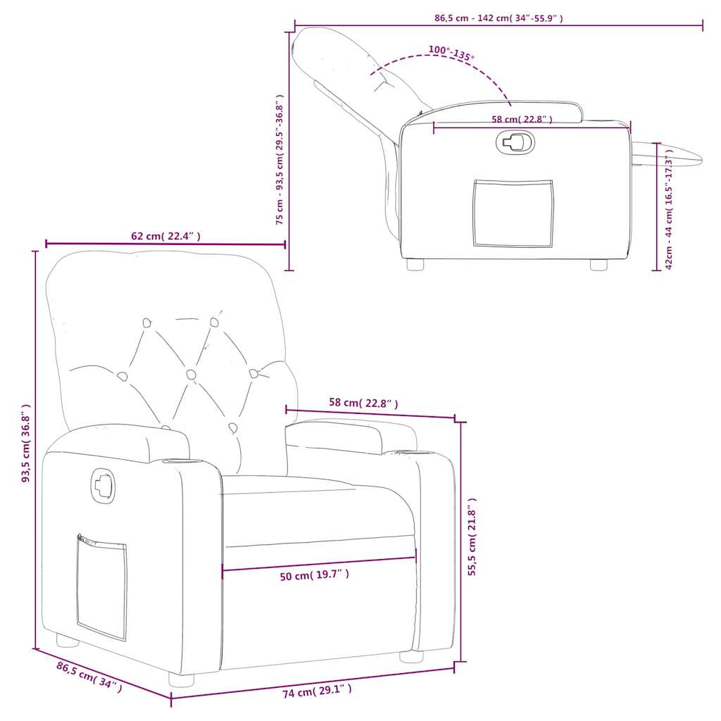 Recliner Chair Dark Grey Fabric