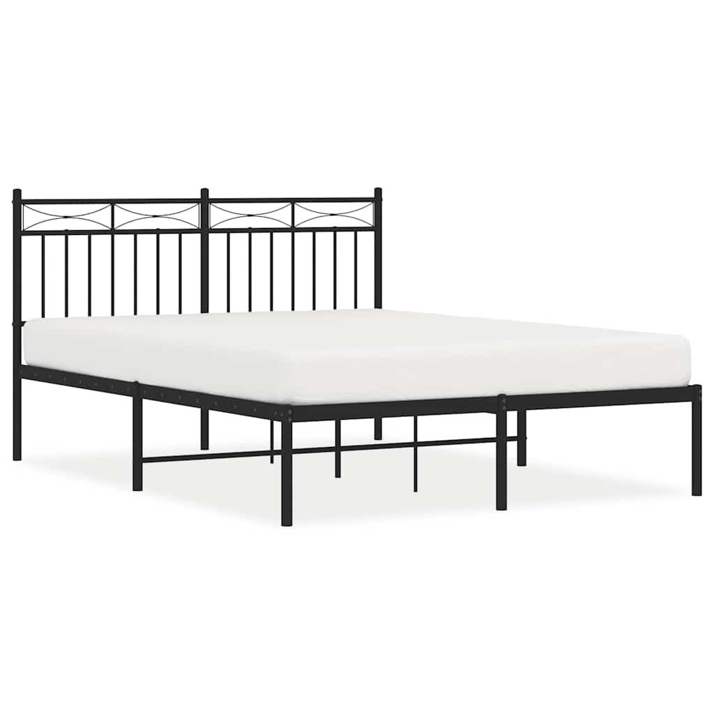 Metal Bed Frame without Mattress with Headboard Black 135x190 cm