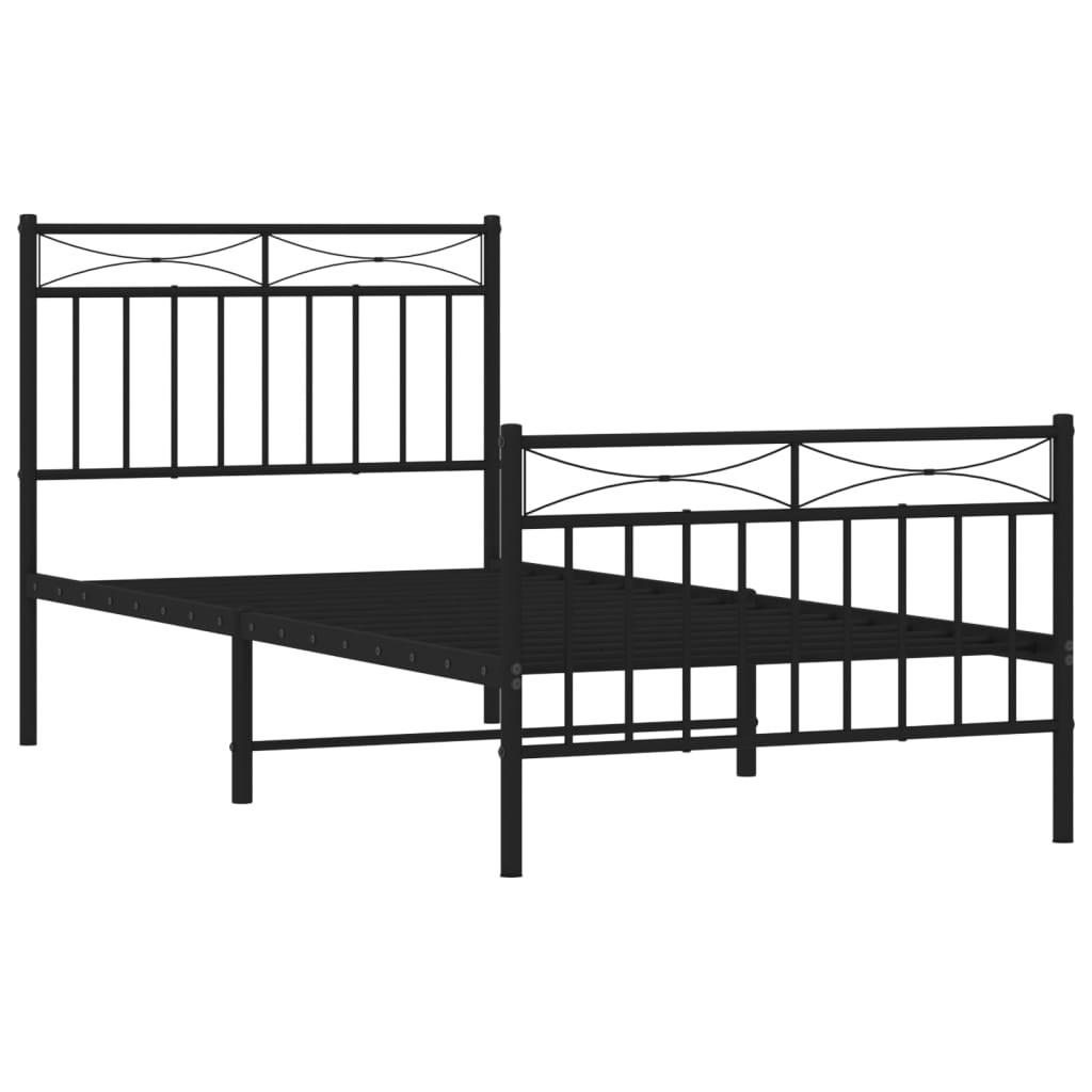 Metal Bed Frame without Mattress with Footboard Black 90x190 cm