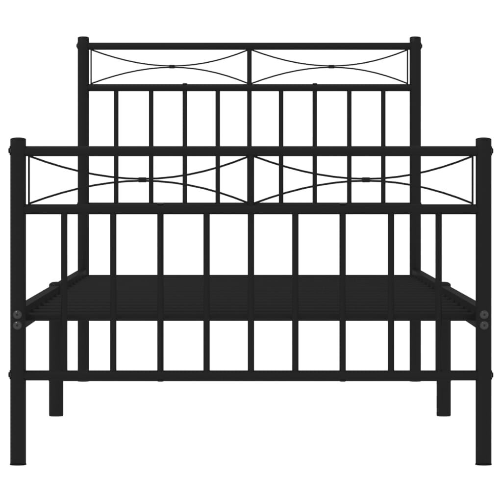 Metal Bed Frame without Mattress with Footboard Black 90x190 cm