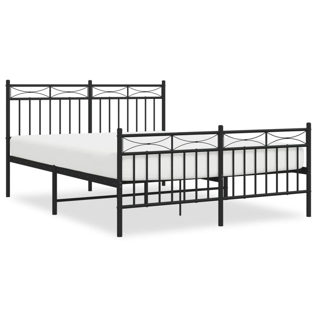 Metal Bed Frame without Mattress with Footboard Black 135x190 cm