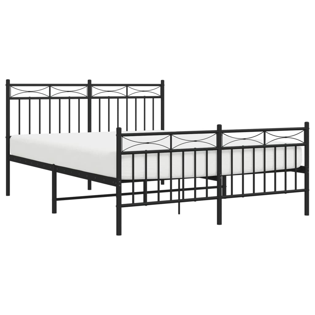 Metal Bed Frame without Mattress with Footboard Black 135x190 cm