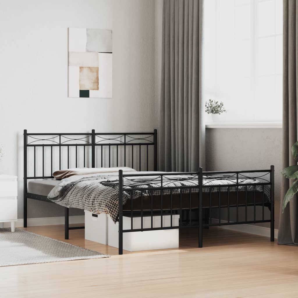 Metal Bed Frame without Mattress with Footboard Black 135x190 cm