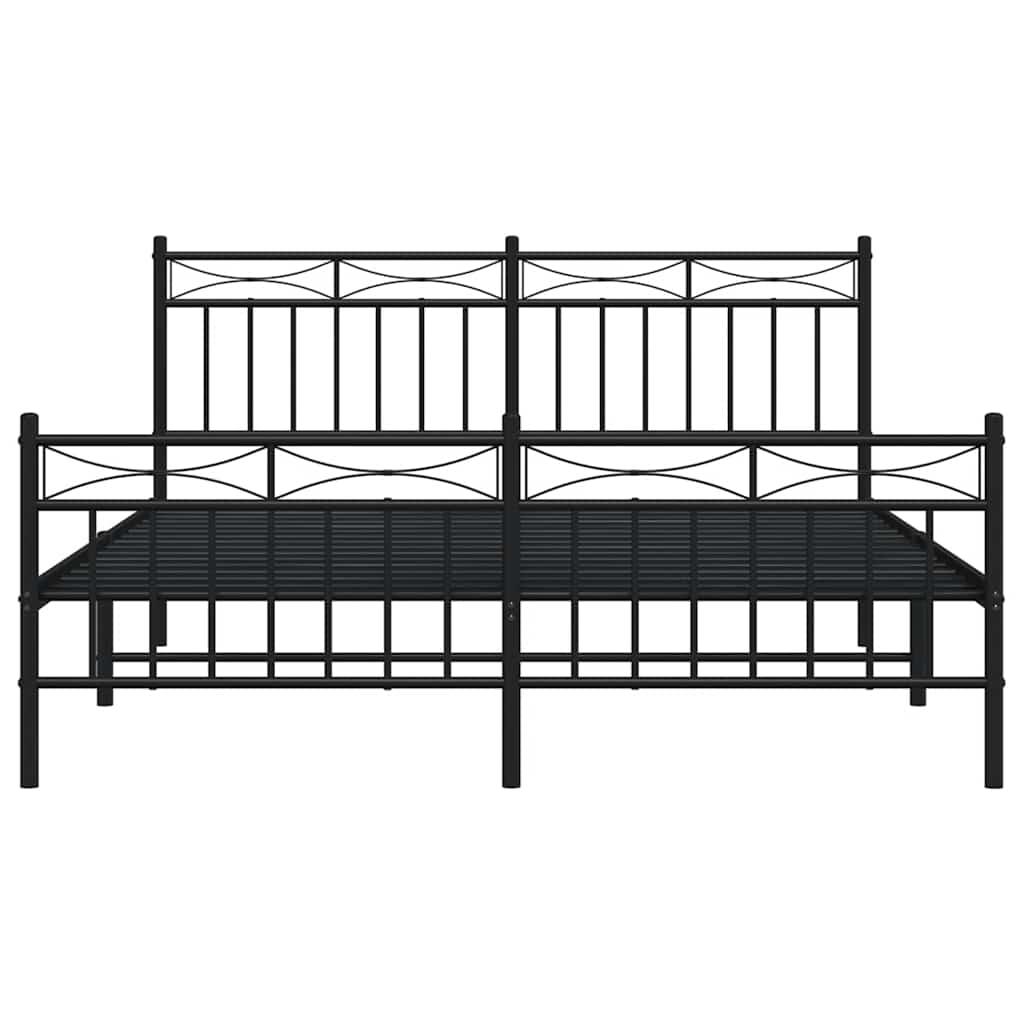 Metal Bed Frame without Mattress with Footboard Black 150x200 cm