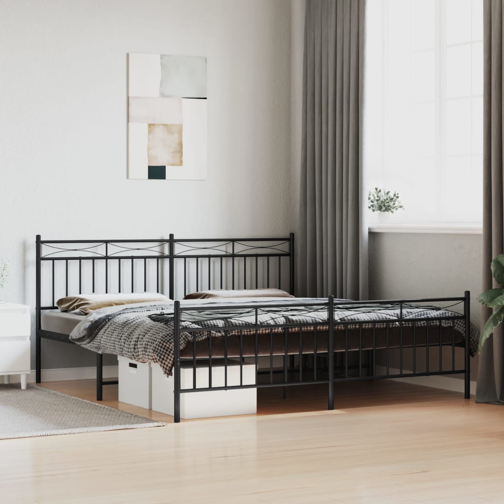 Metal Bed Frame without Mattress with Footboard Black 183x203 cm King