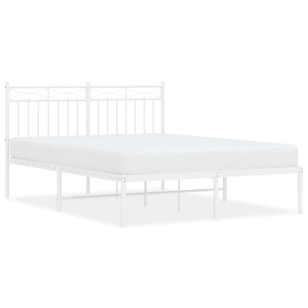 Metal Bed Frame without Mattress with Headboard White 135x190 cm