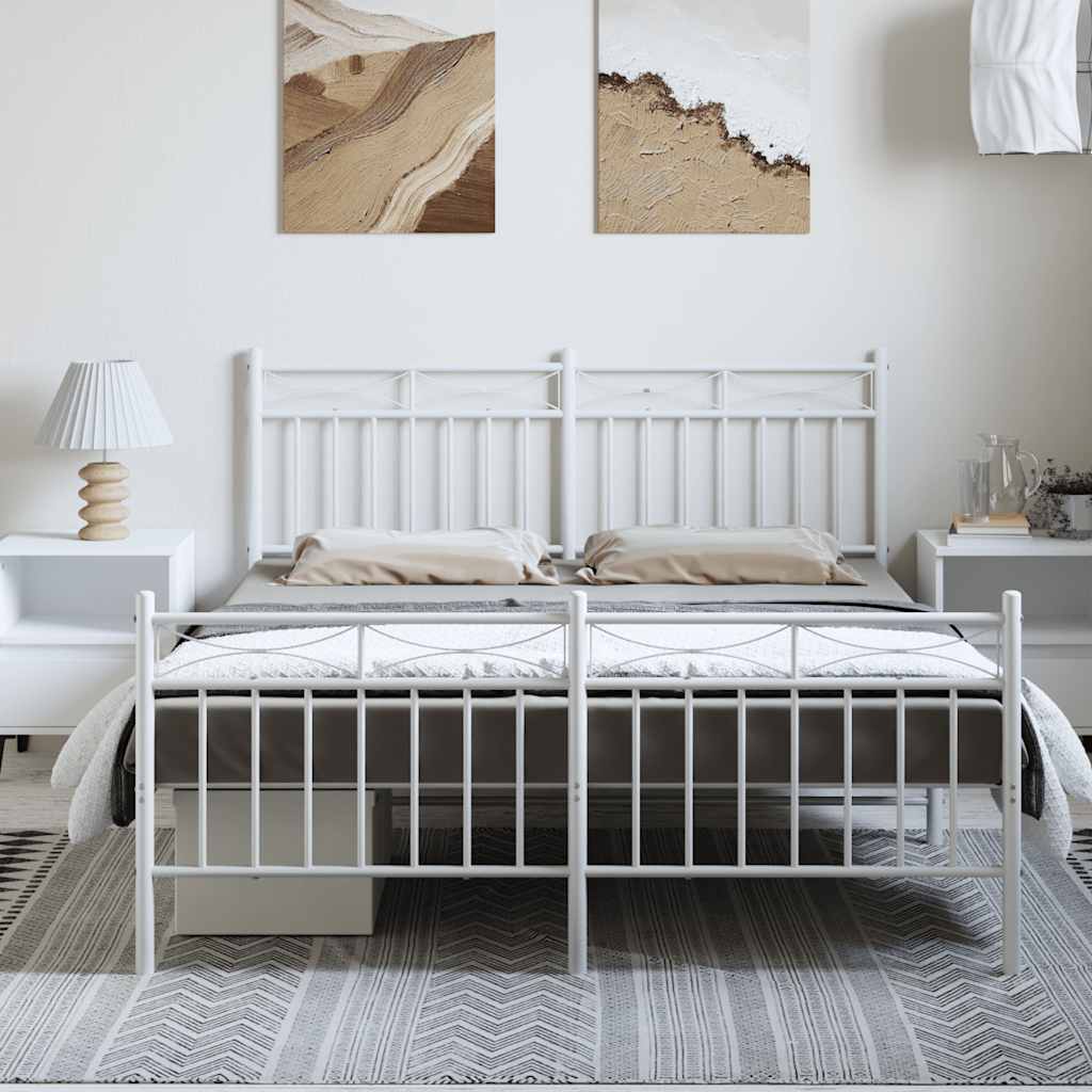 Metal Bed Frame without Mattress with Footboard White 150x200 cm