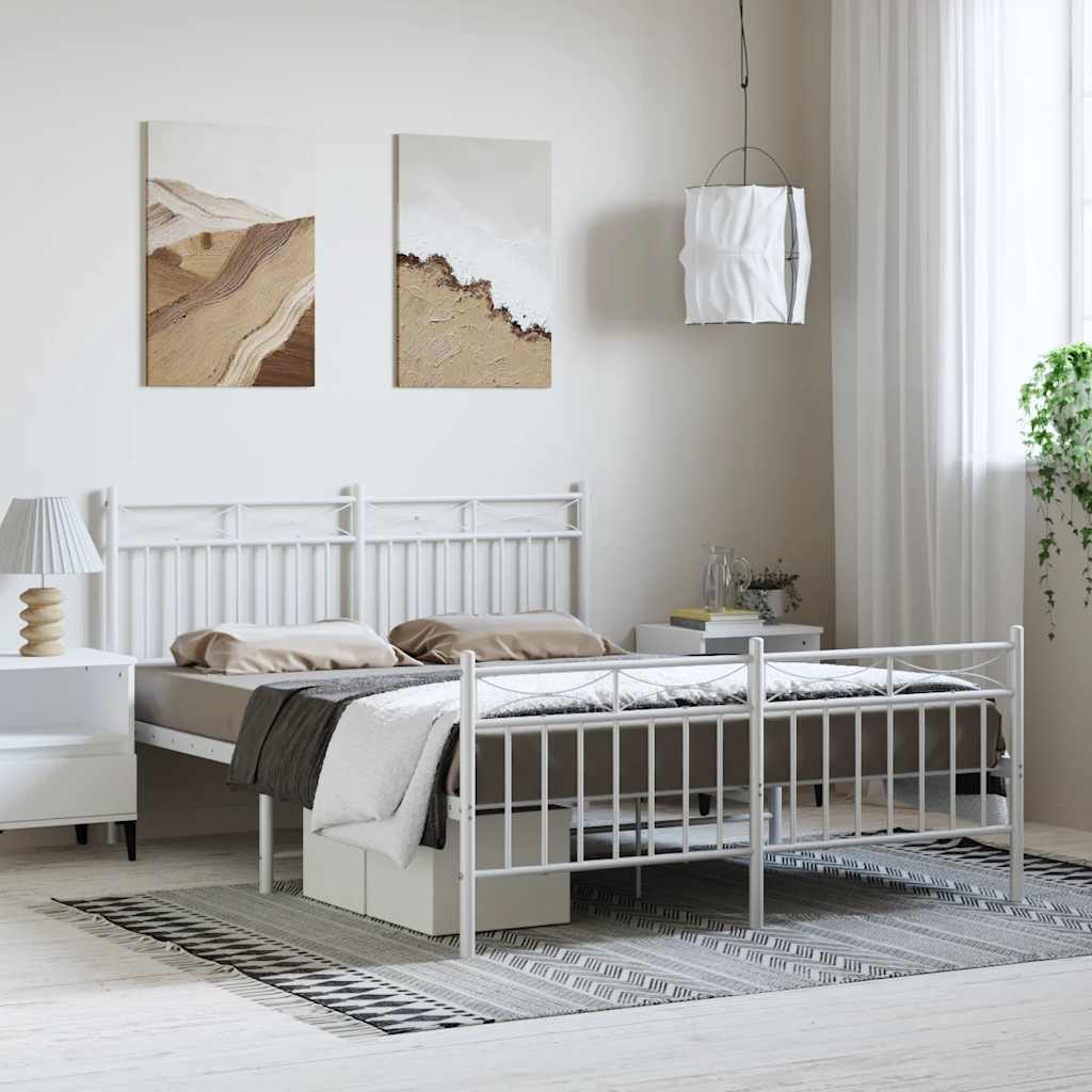 Metal Bed Frame without Mattress with Footboard White 150x200 cm