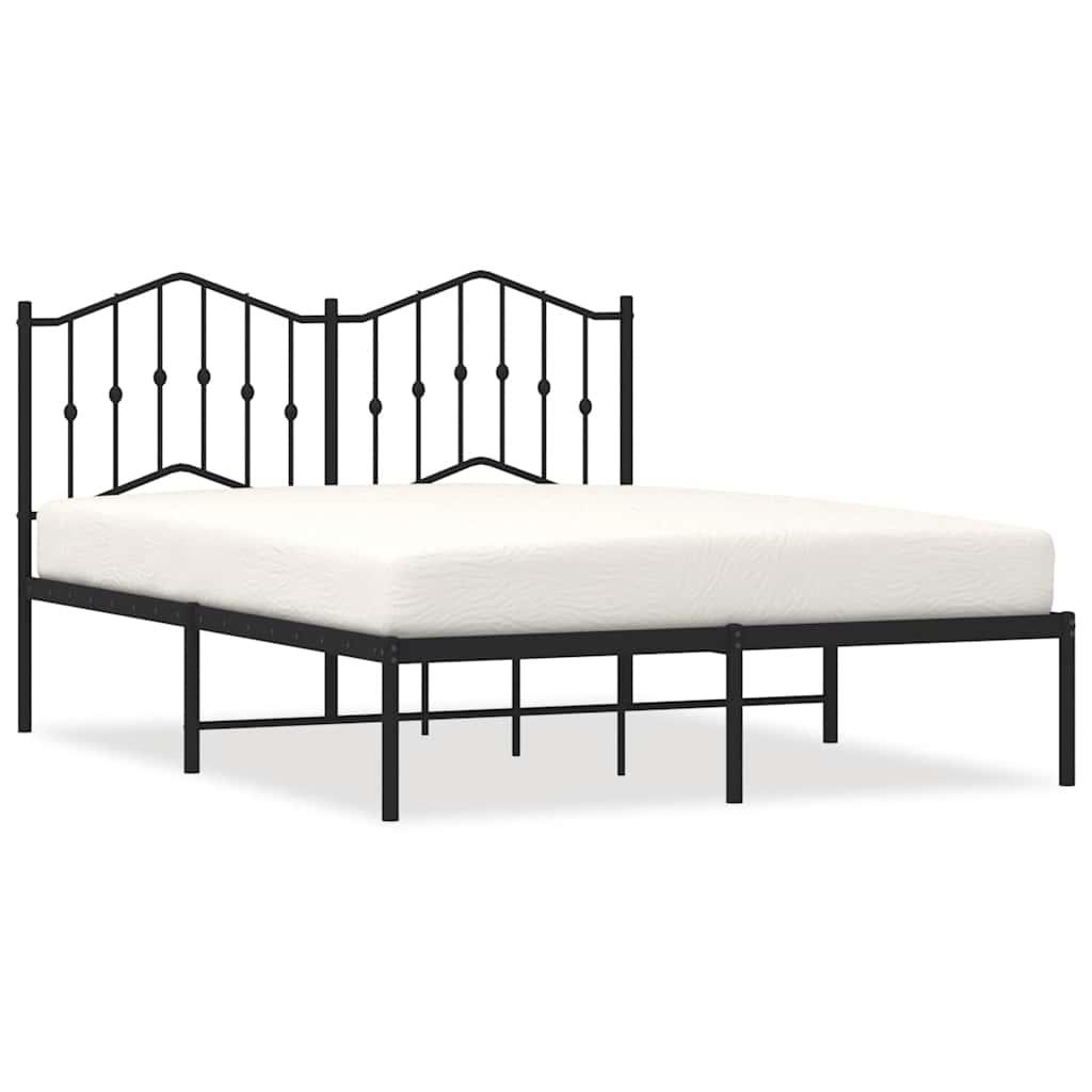 Metal Bed Frame without Mattress with Headboard Black 135x190 cm