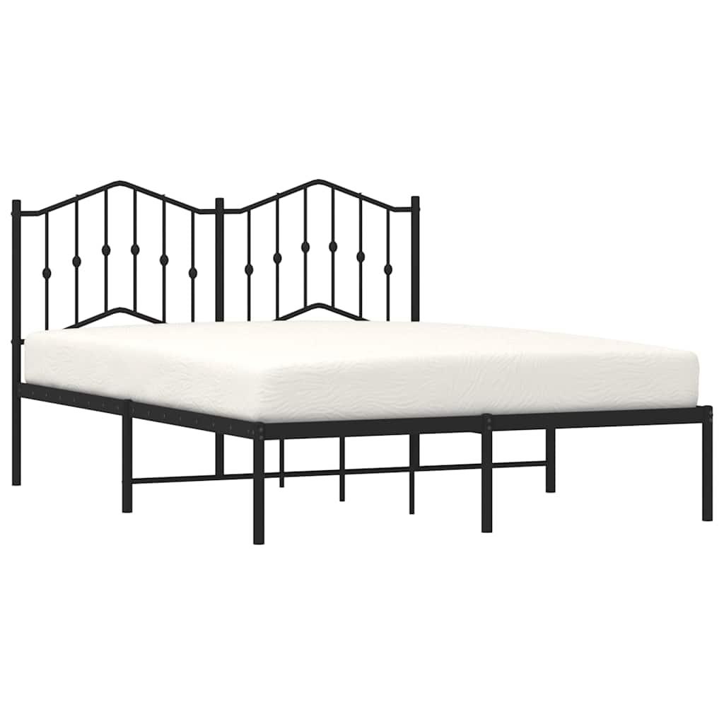 Metal Bed Frame without Mattress with Headboard Black 135x190 cm
