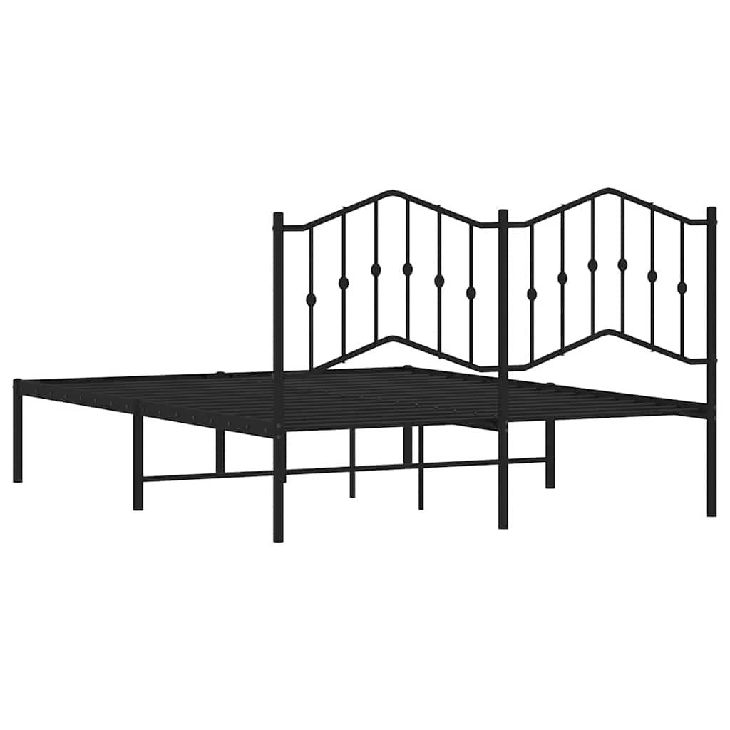 Metal Bed Frame without Mattress with Headboard Black 135x190 cm