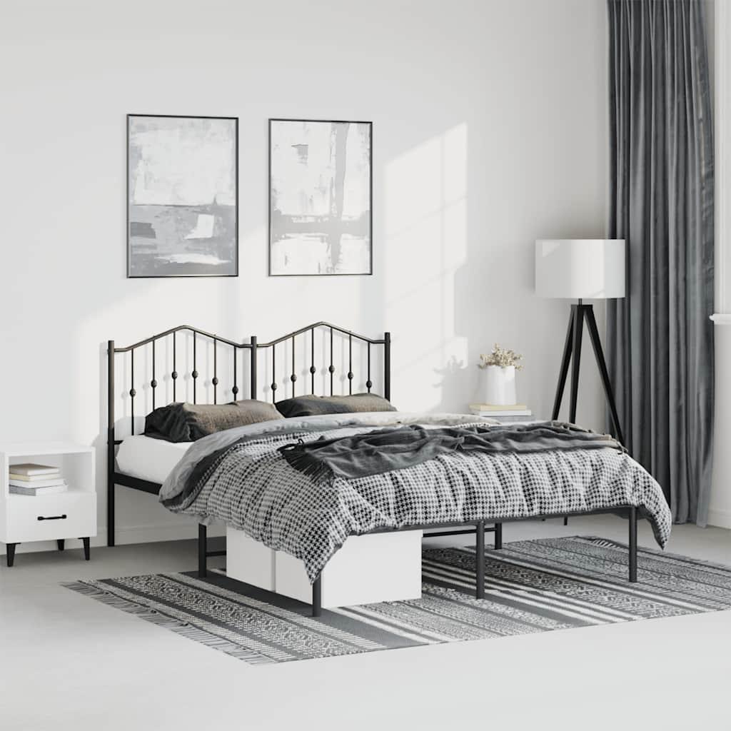 Metal Bed Frame without Mattress with Headboard Black 135x190 cm
