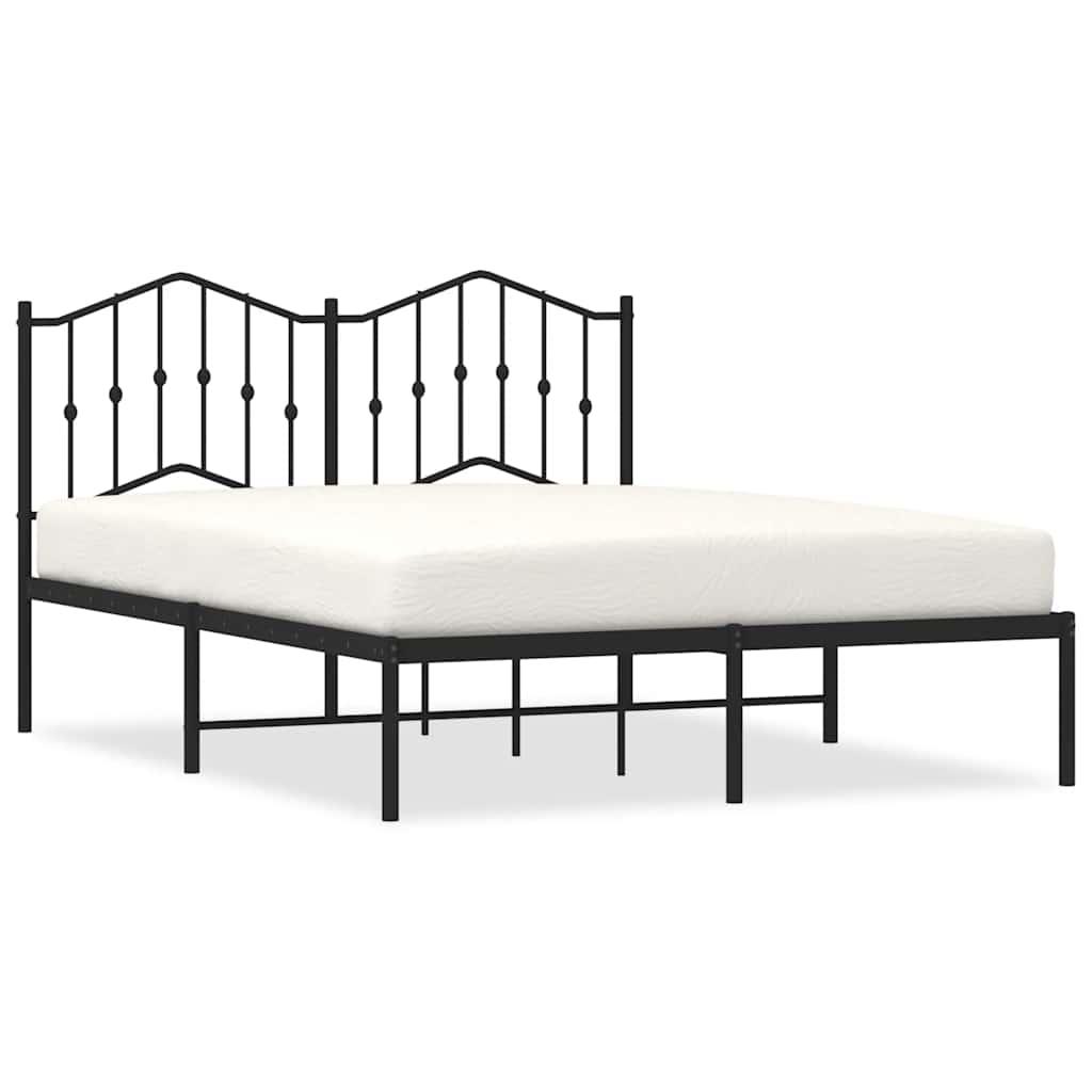 Metal Bed Frame without Mattress with Headboard Black 150x200 cm
