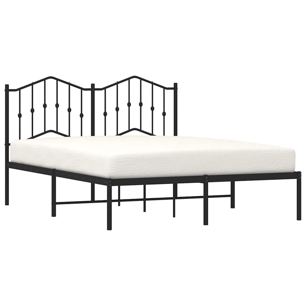 Metal Bed Frame without Mattress with Headboard Black 150x200 cm