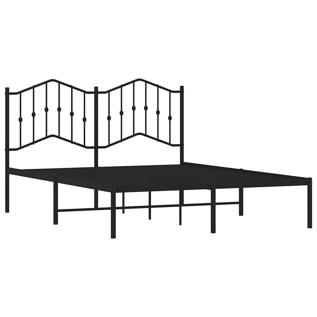 Metal Bed Frame without Mattress with Headboard Black 150x200 cm