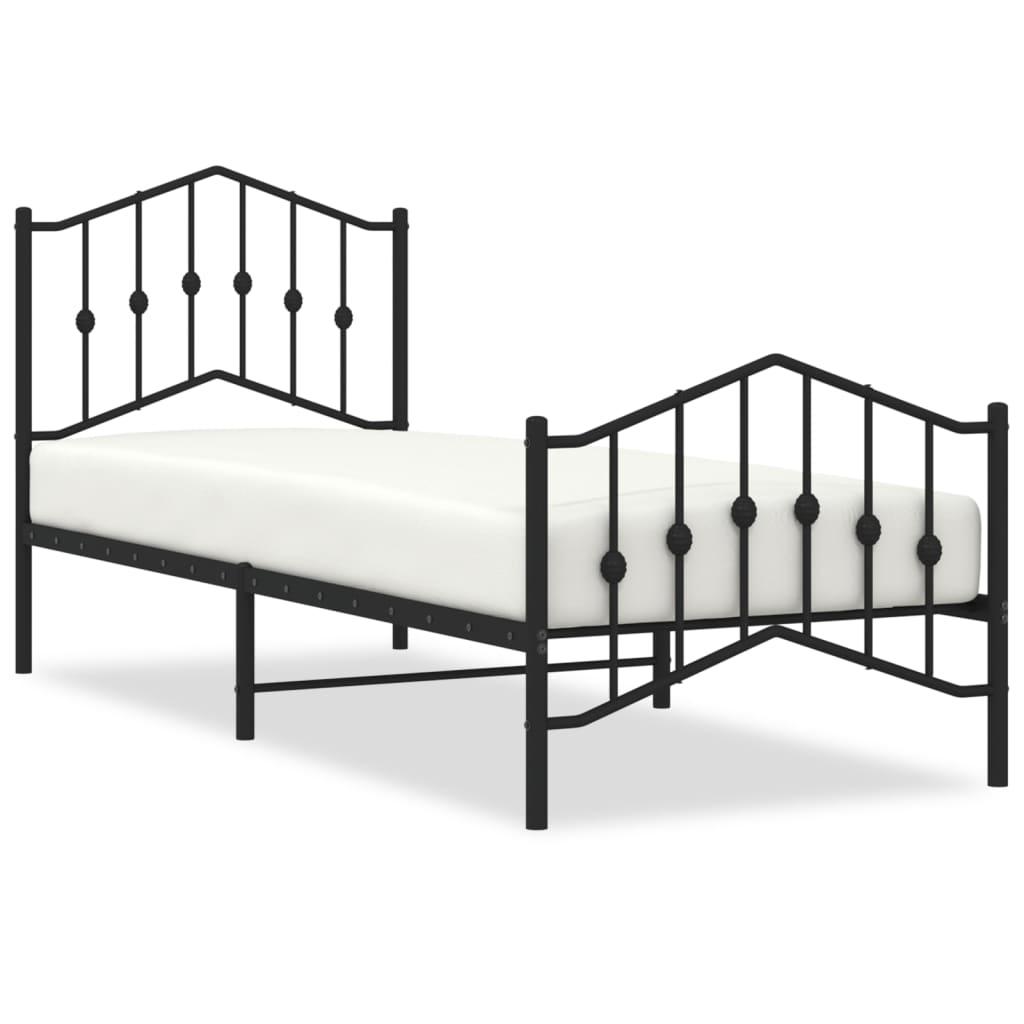Metal Bed Frame without Mattress with Footboard Black 90x190 cm