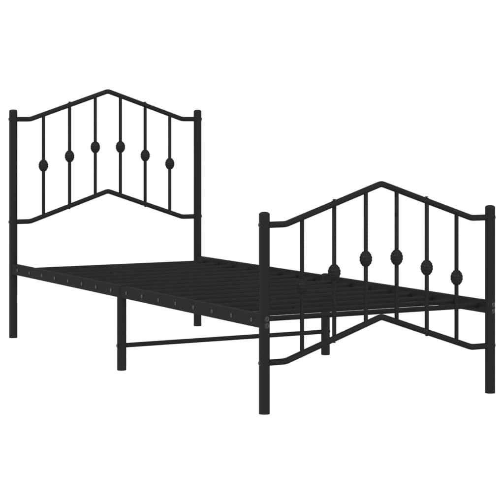 Metal Bed Frame without Mattress with Footboard Black 90x190 cm