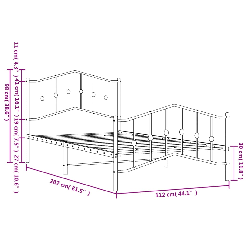 Metal Bed Frame without Mattress with Footboard Black 107x203 cm King Single