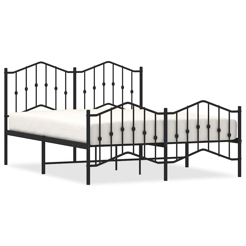 Metal Bed Frame without Mattress with Footboard Black 135x190 cm