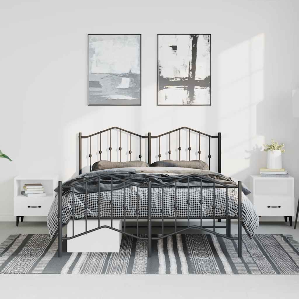 Metal Bed Frame without Mattress with Footboard Black 135x190 cm