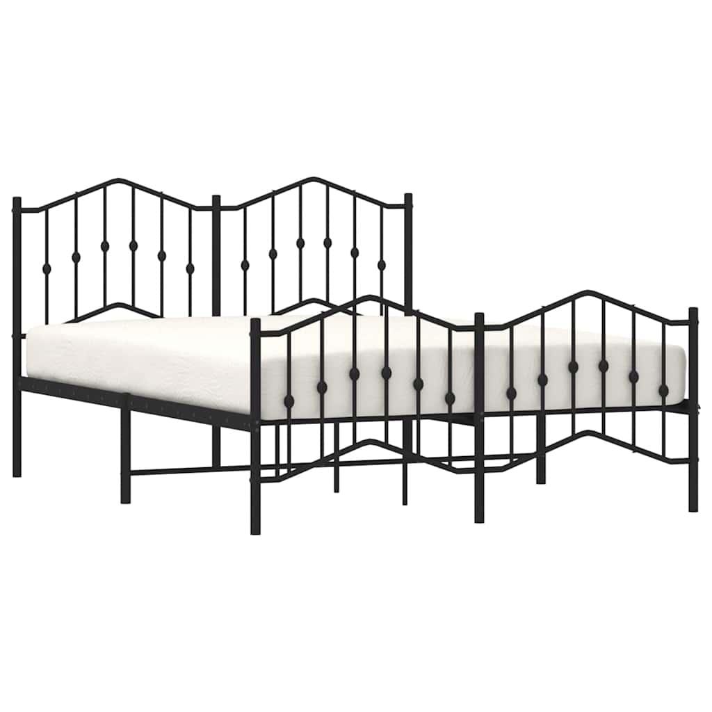 Metal Bed Frame without Mattress with Footboard Black 135x190 cm