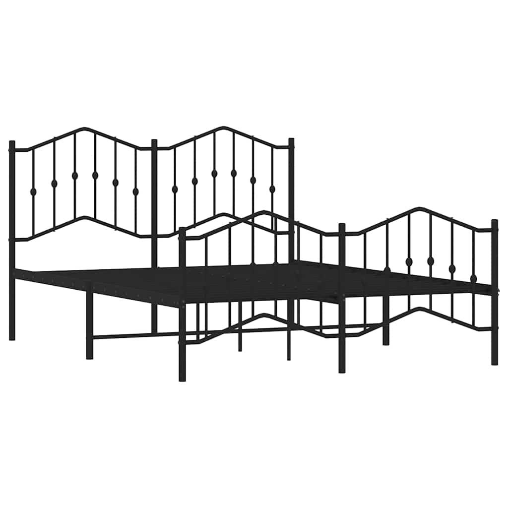 Metal Bed Frame without Mattress with Footboard Black 135x190 cm