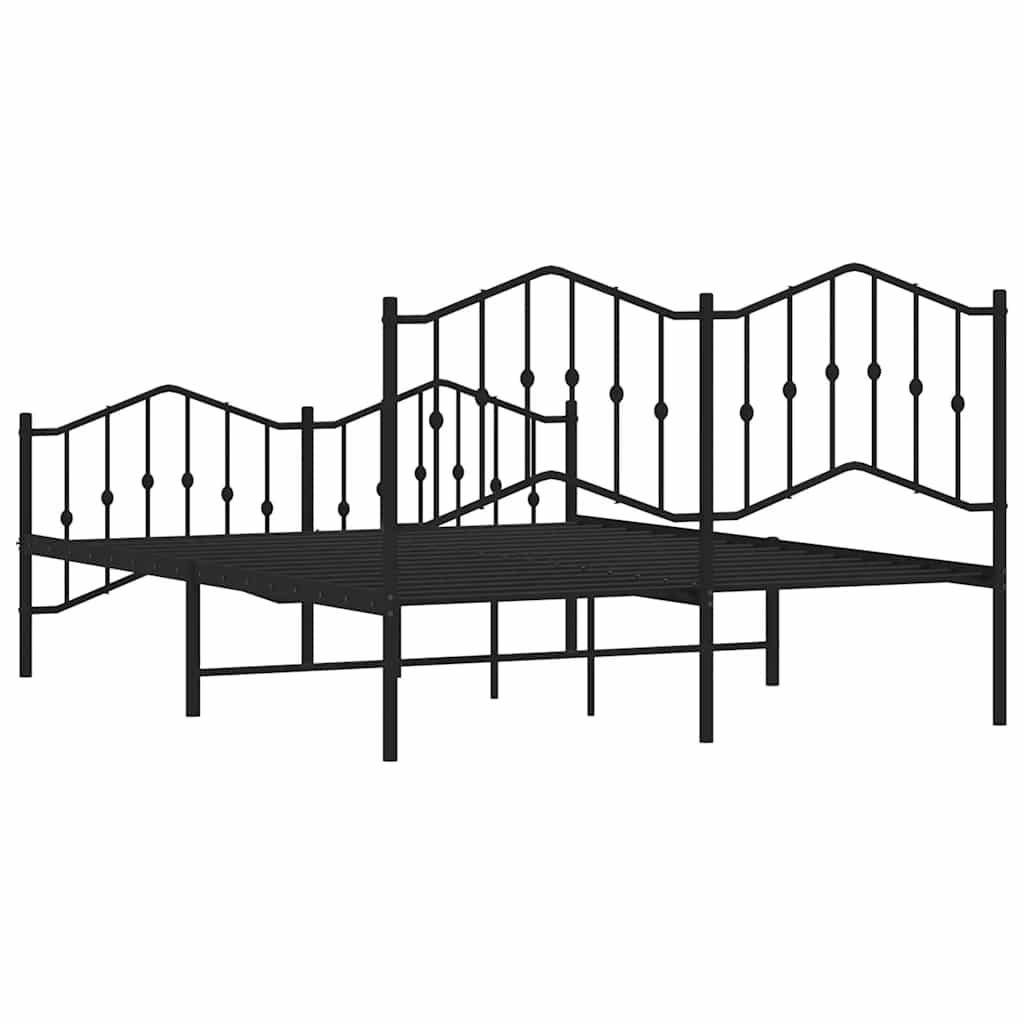 Metal Bed Frame without Mattress with Footboard Black 135x190 cm