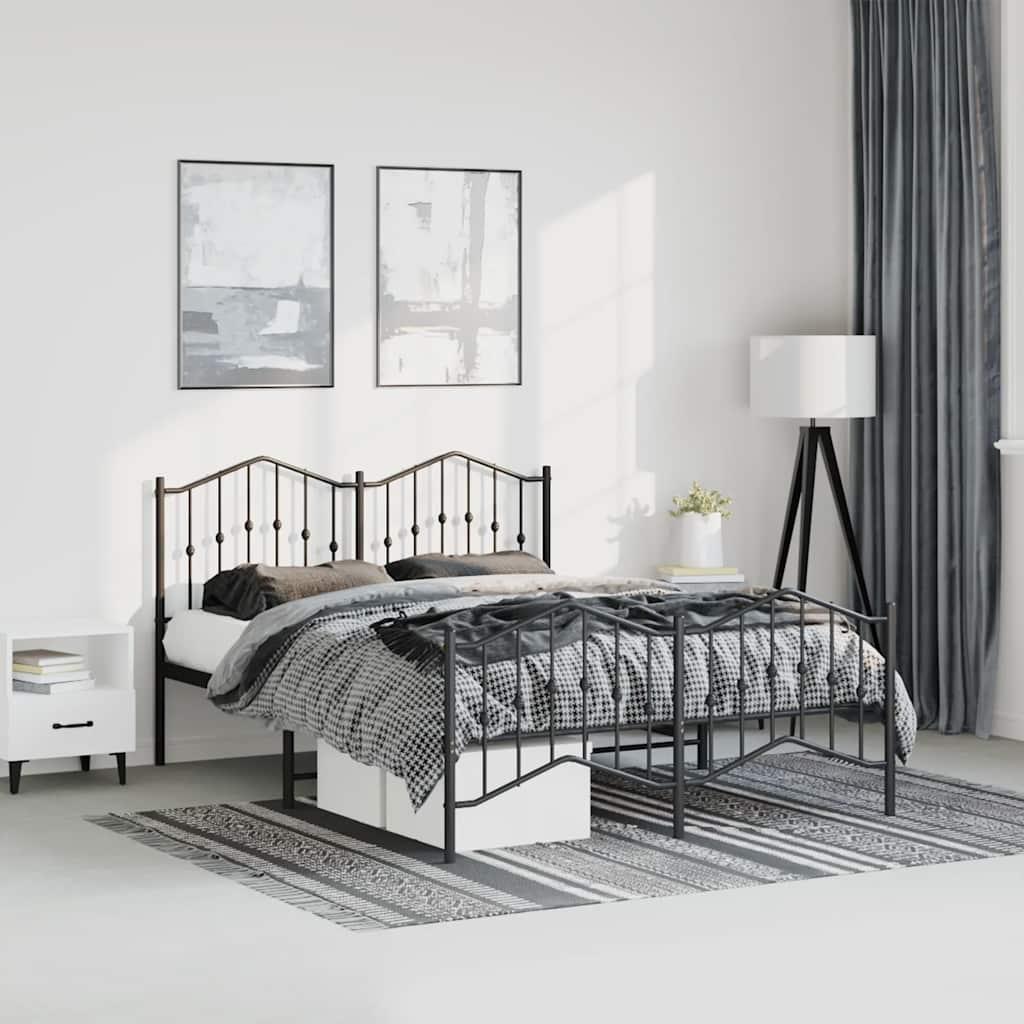 Metal Bed Frame without Mattress with Footboard Black 135x190 cm