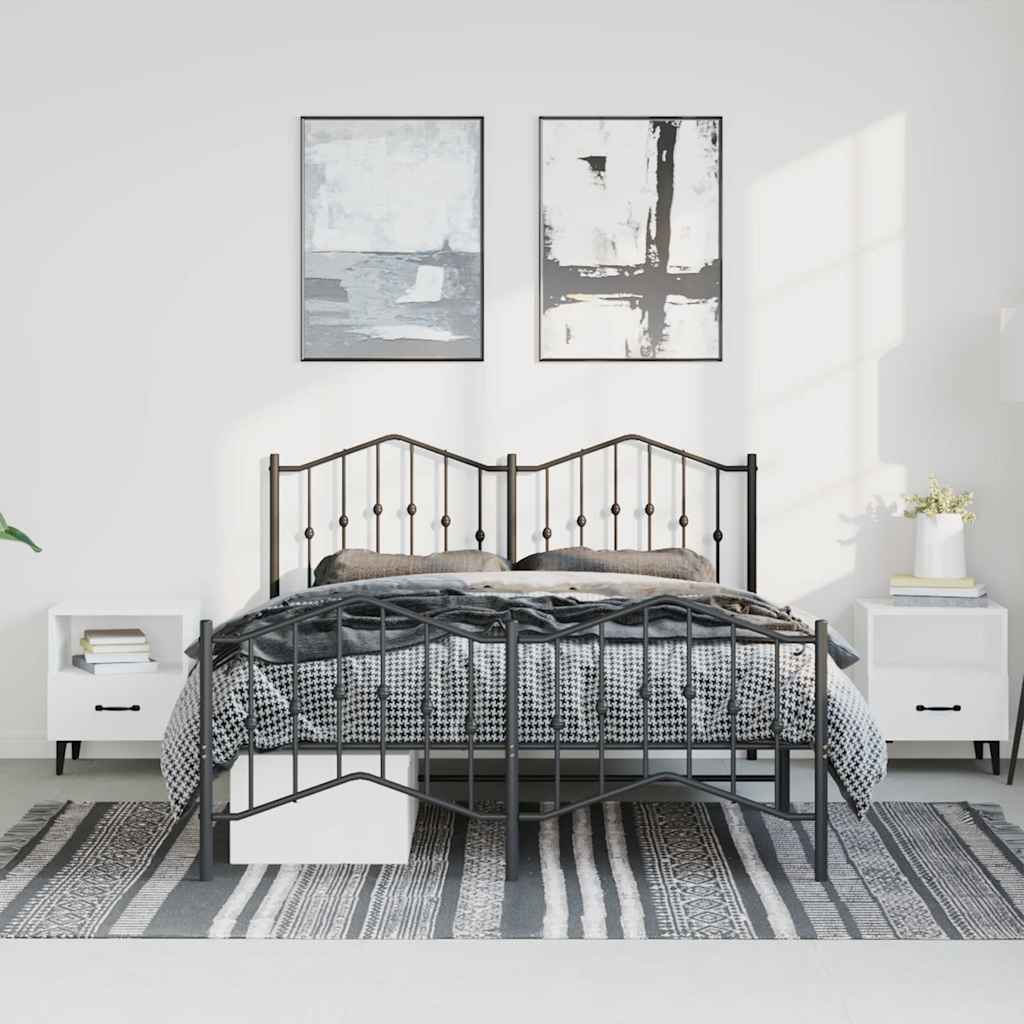Metal Bed Frame without Mattress with Footboard Black 150x200 cm