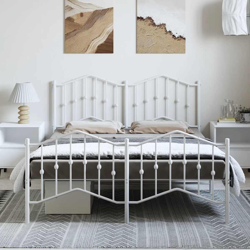 Metal Bed Frame without Mattress with Footboard White 150x200 cm
