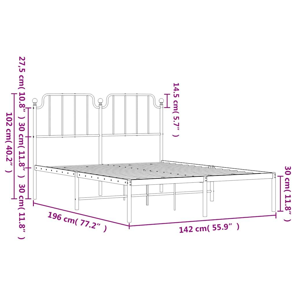 Metal Bed Frame without Mattress with Headboard Black 135x190 cm