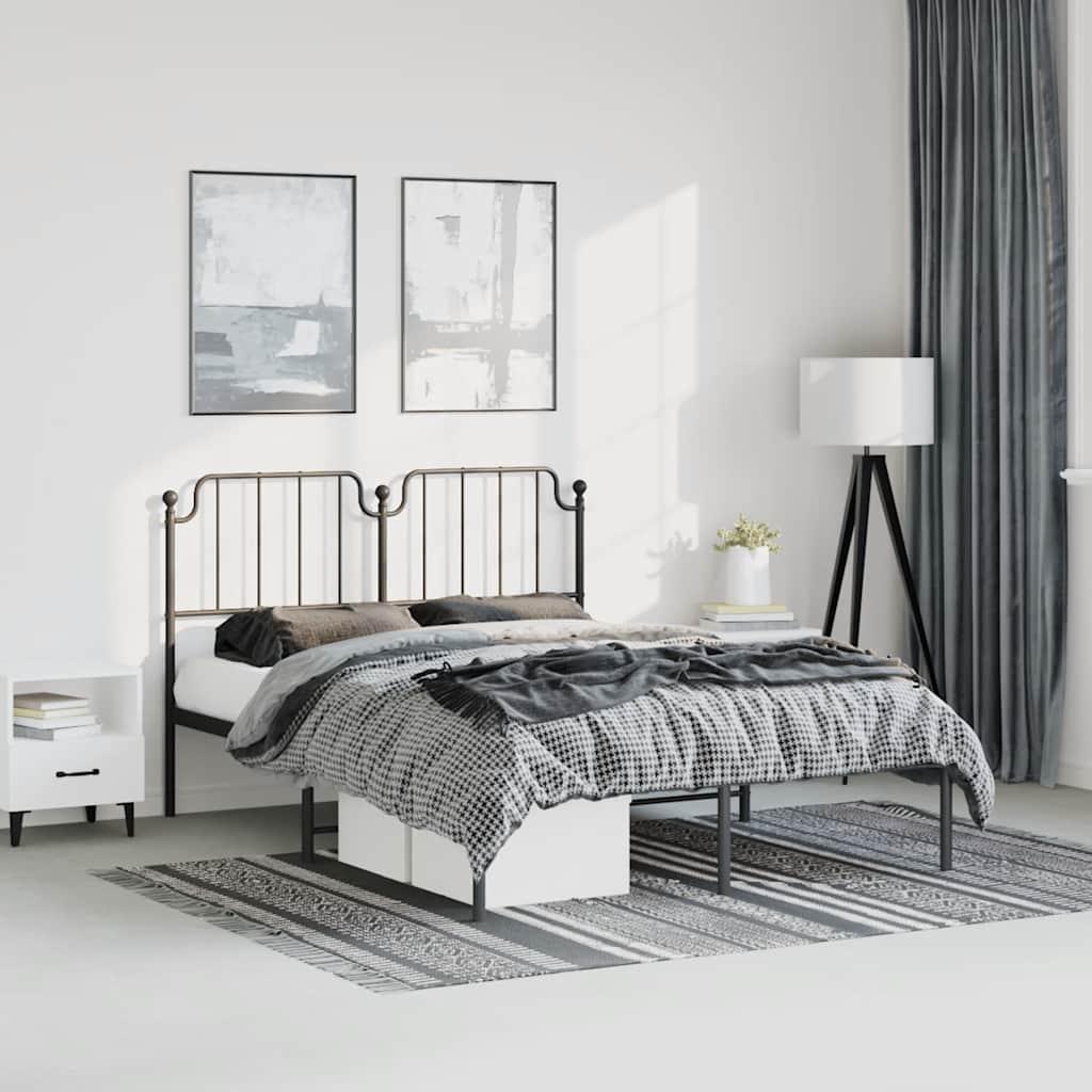 Metal Bed Frame without Mattress with Headboard Black 150x200 cm