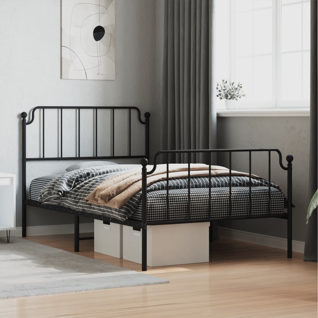 Metal Bed Frame without Mattress with Footboard Black 107x203 cm King Single