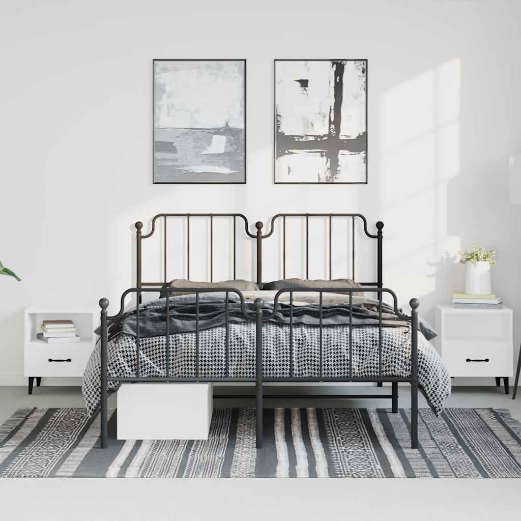 Metal Bed Frame without Mattress with Footboard Black 135x190 cm