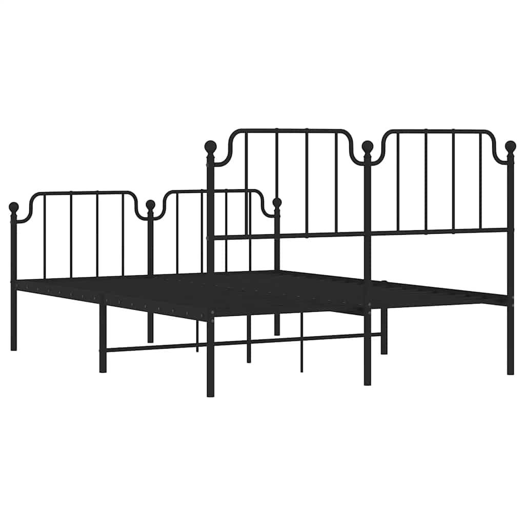 Metal Bed Frame without Mattress with Footboard Black 135x190 cm