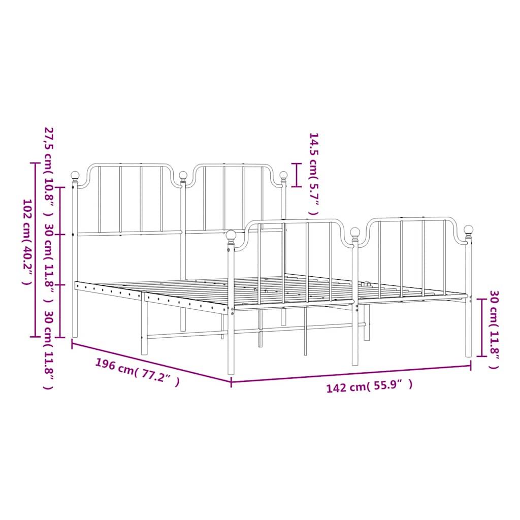 Metal Bed Frame without Mattress with Footboard Black 135x190 cm
