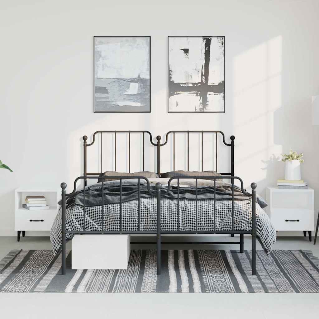 Metal Bed Frame without Mattress with Footboard Black 150x200 cm