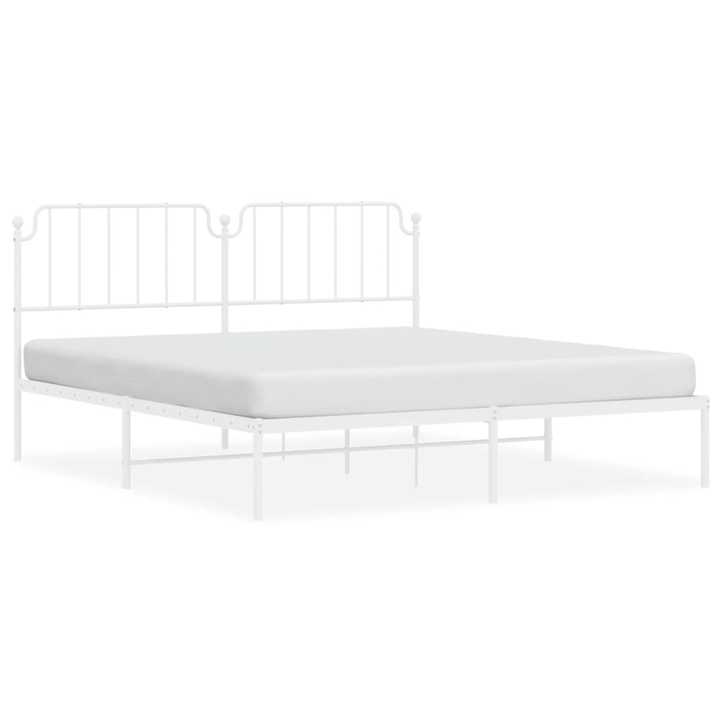 Metal Bed Frame without Mattress with Headboard White 183x203 cm King