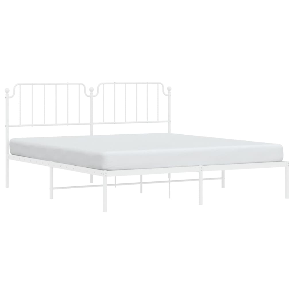 Metal Bed Frame without Mattress with Headboard White 183x203 cm King