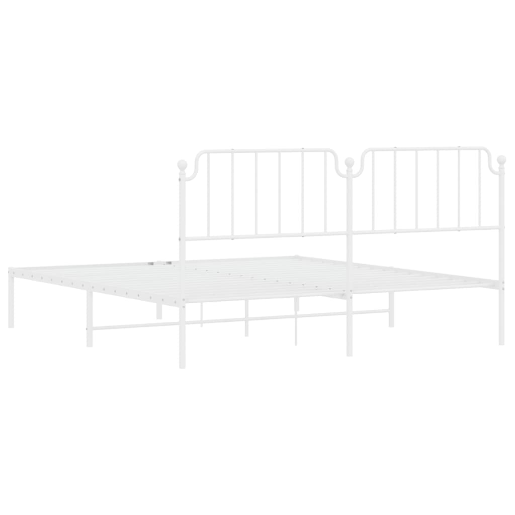 Metal Bed Frame without Mattress with Headboard White 183x203 cm King