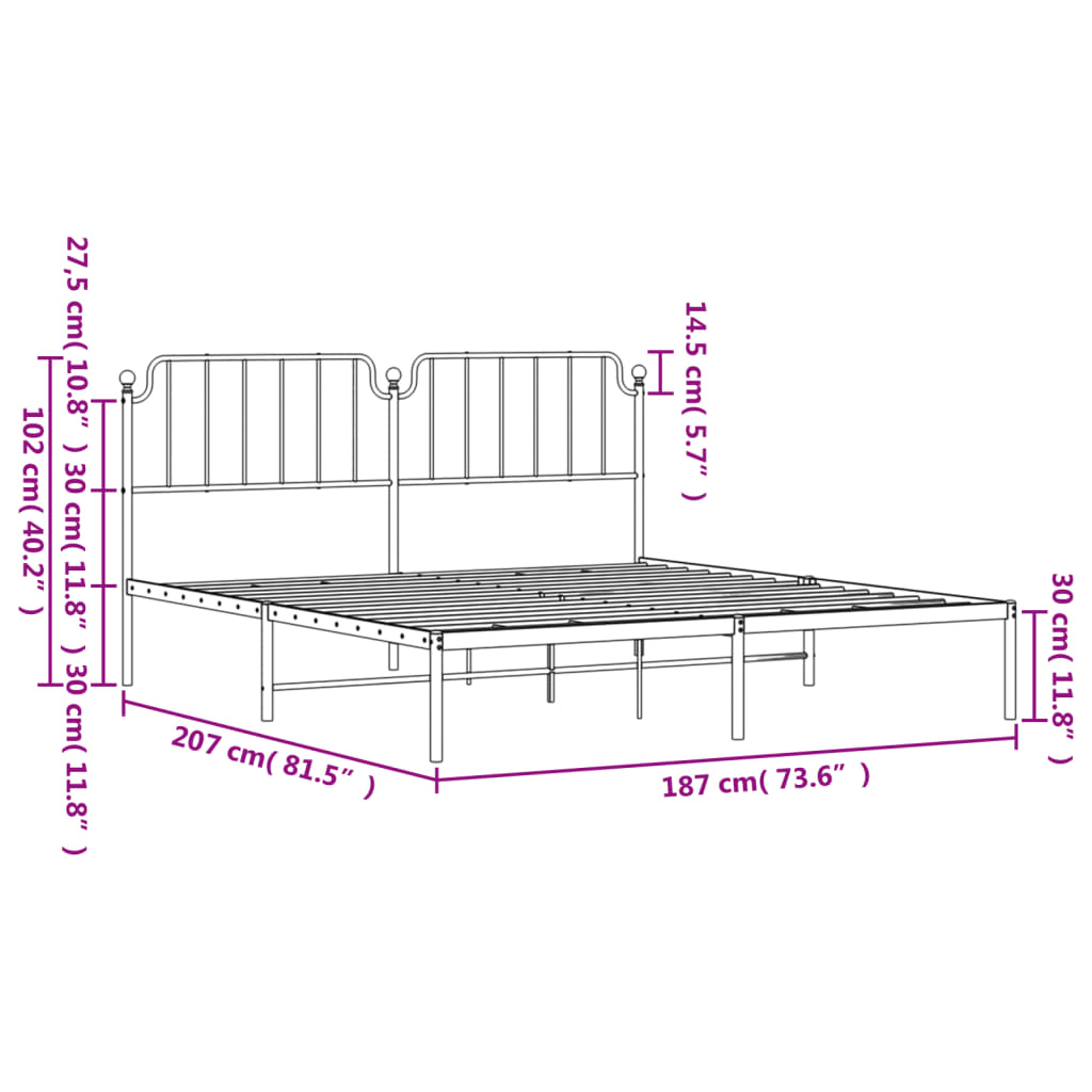 Metal Bed Frame without Mattress with Headboard White 183x203 cm King