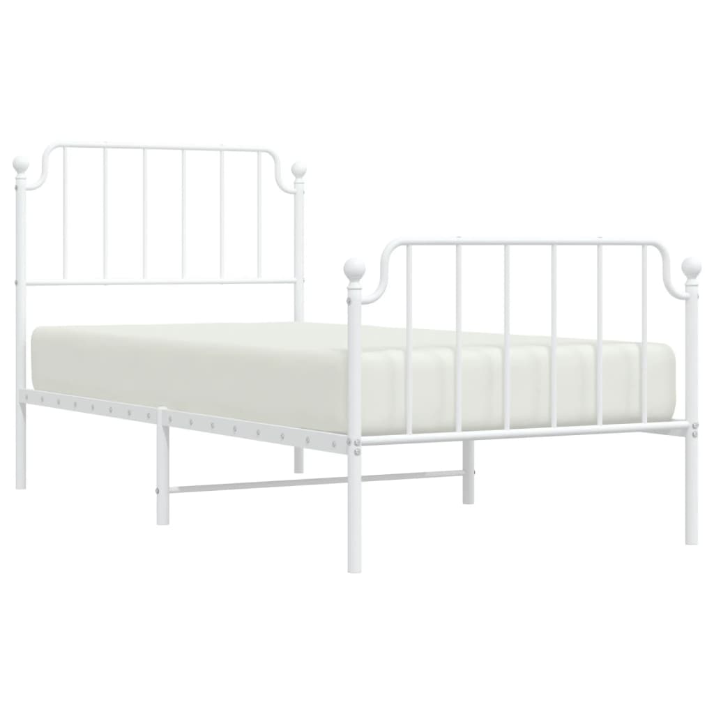 Metal Bed Frame without Mattress with Footboard White 90x190 cm