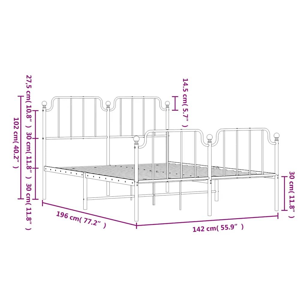Metal Bed Frame without Mattress with Footboard White 135x190 cm