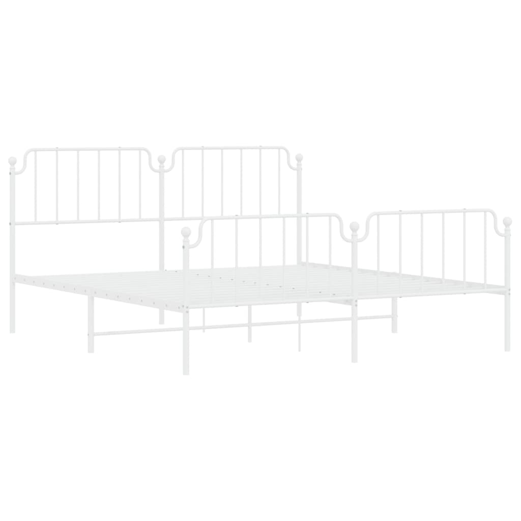 Metal Bed Frame without Mattress with Footboard White 183x203 cm King