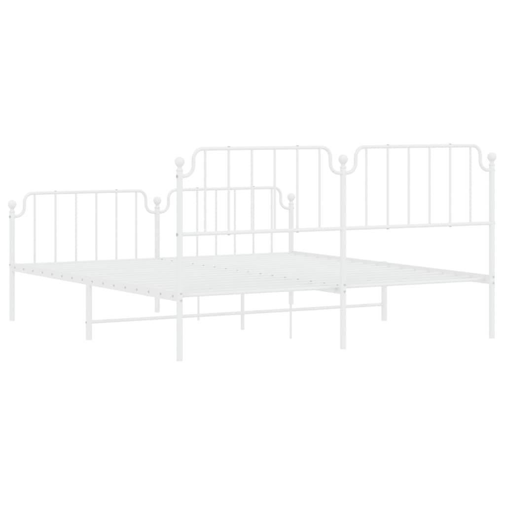 Metal Bed Frame without Mattress with Footboard White 183x203 cm King