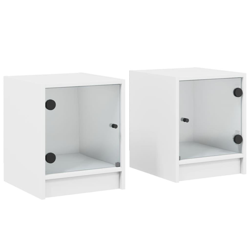 Bedside Cabinets with Glass Doors 2 pcs White 35x37x42 cm