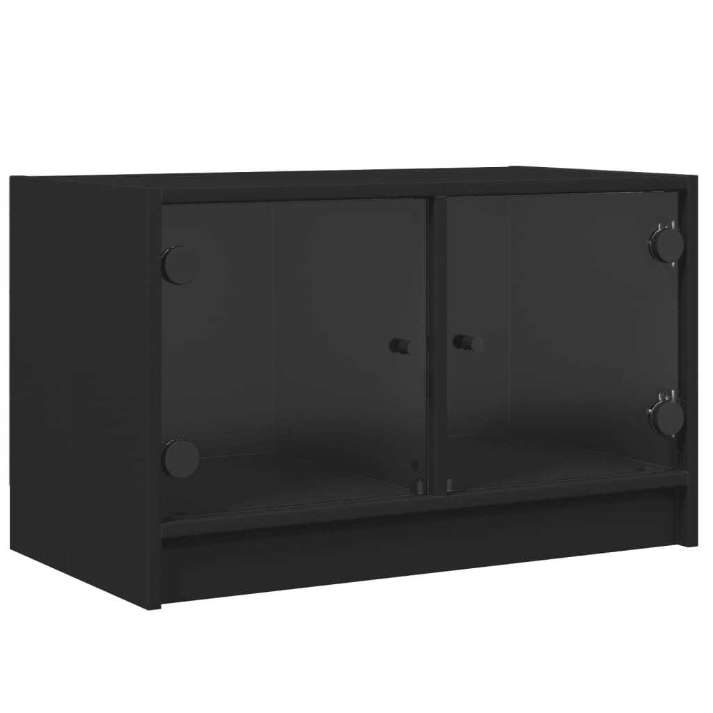 TV Cabinet with Glass Doors Black 68x37x42 cm