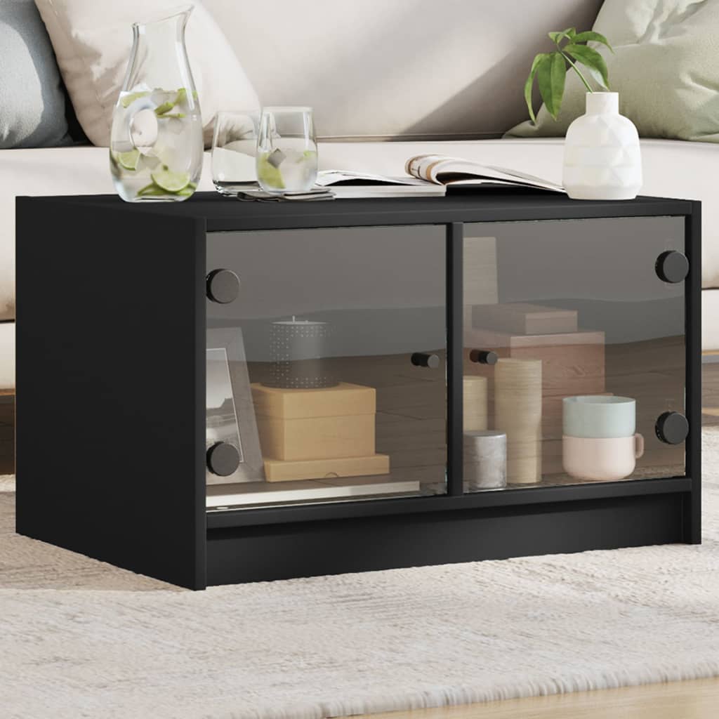 Coffee Table with Glass Doors Black 68x50x42 cm